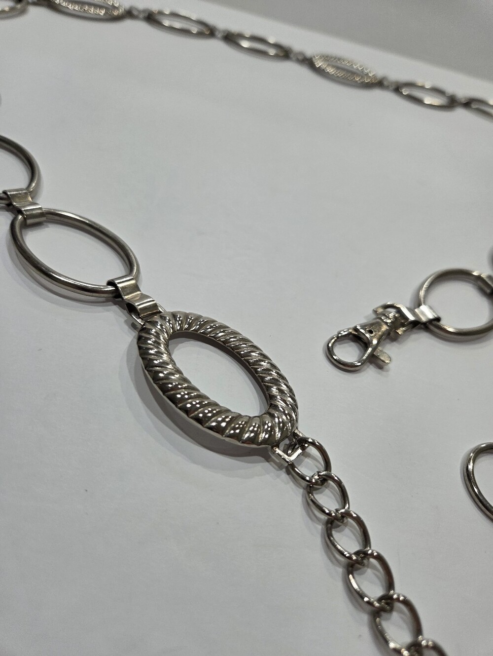 Silver Oval Link Chain Belt with Textured Accents - Picture 2 of 6